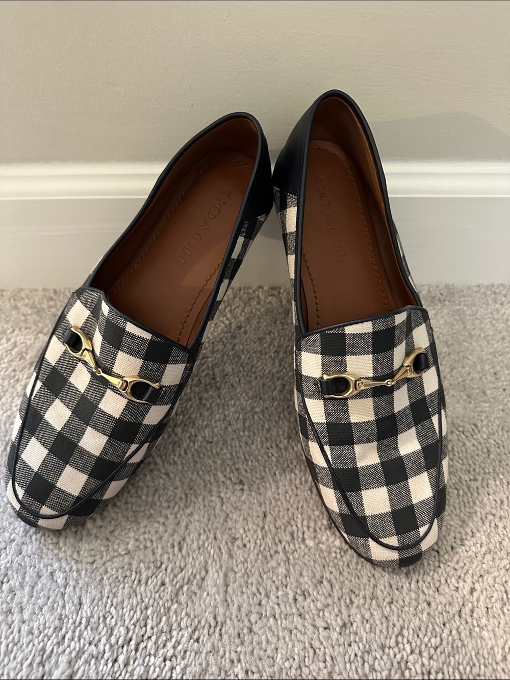 Coach Haley Loafers in Navy and White Gingham